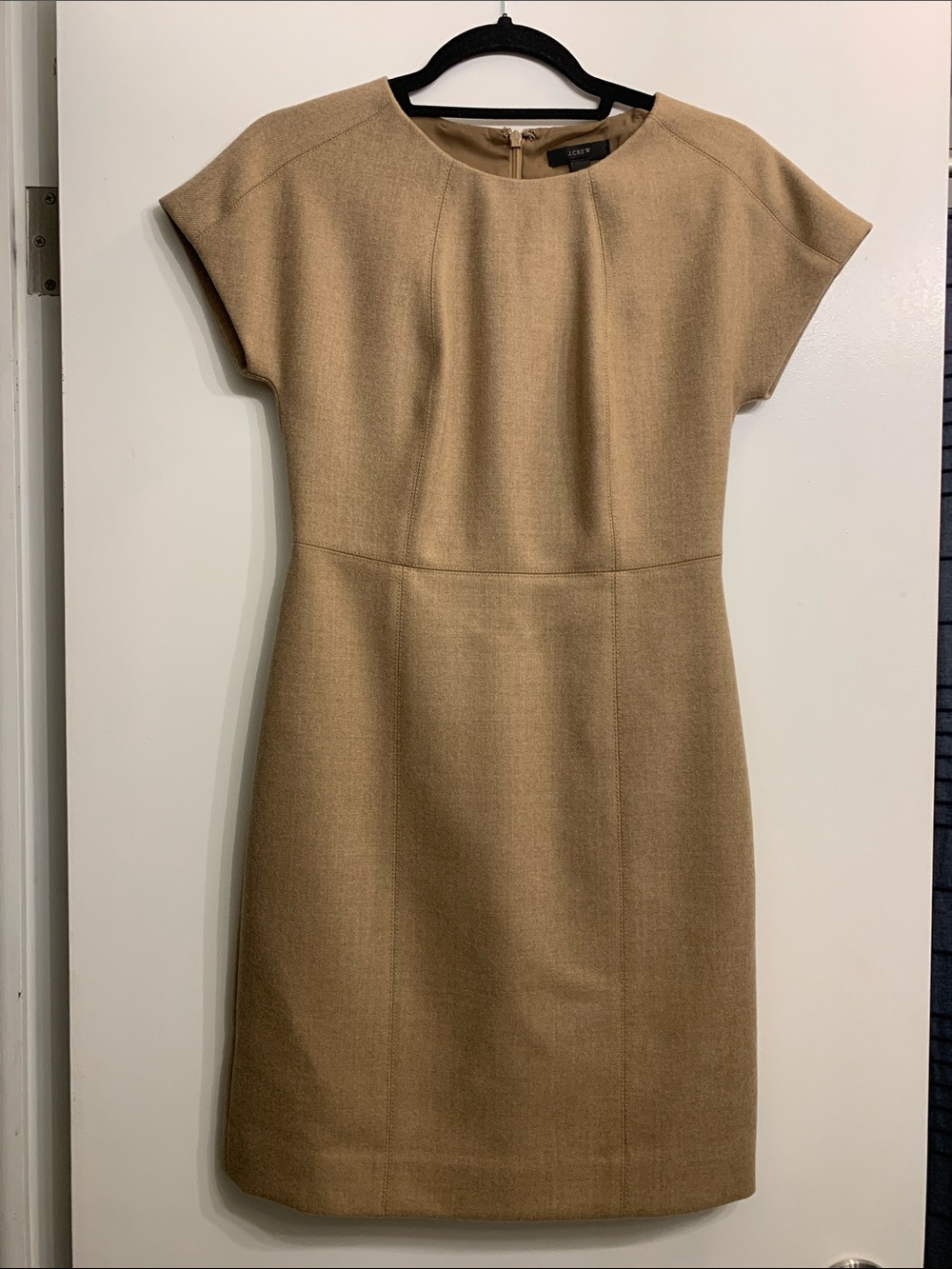 J. Crew Camel Short-Sleeve Sheath Wool Dress